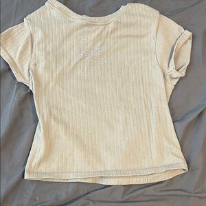 Derek Heart Cream Ribbed Fitted Short Sleeve Tee